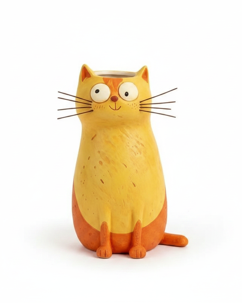 Yellow Cat Vase – Clean Product Shot